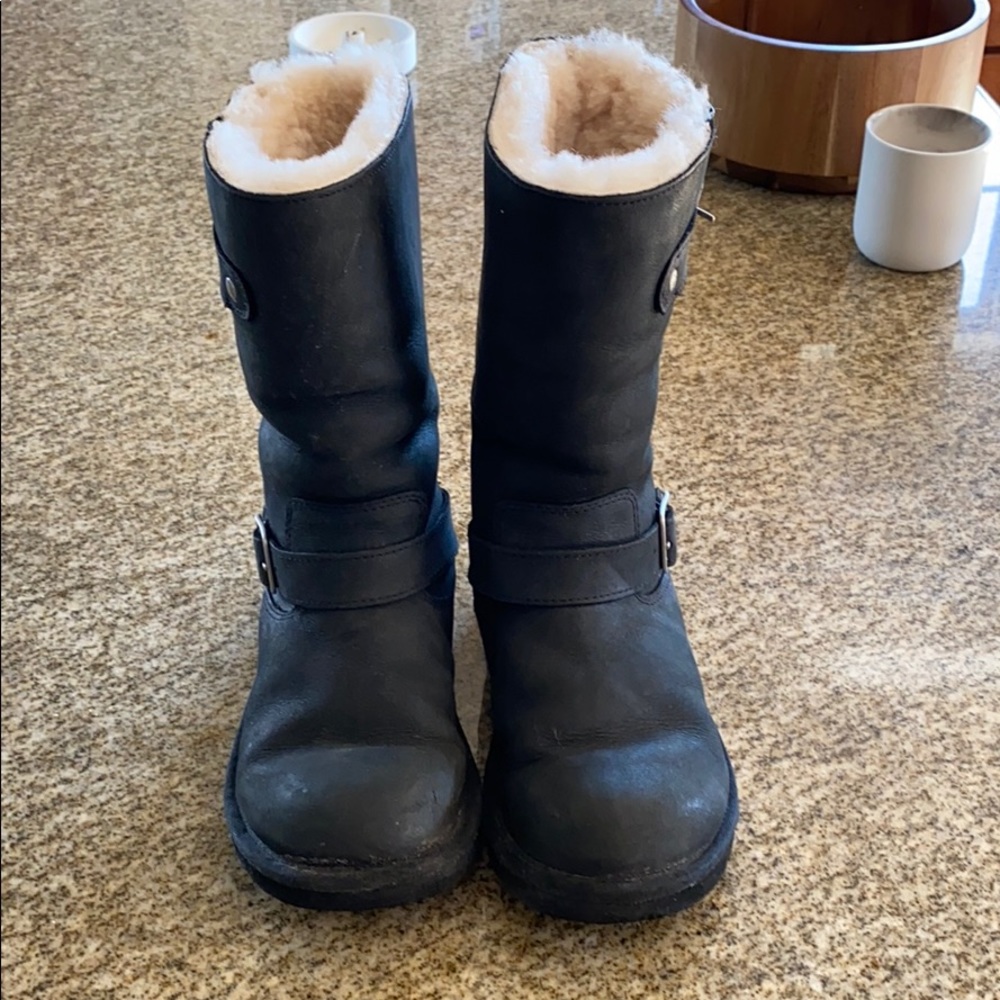 Ugh leather sheerling lined biker boots